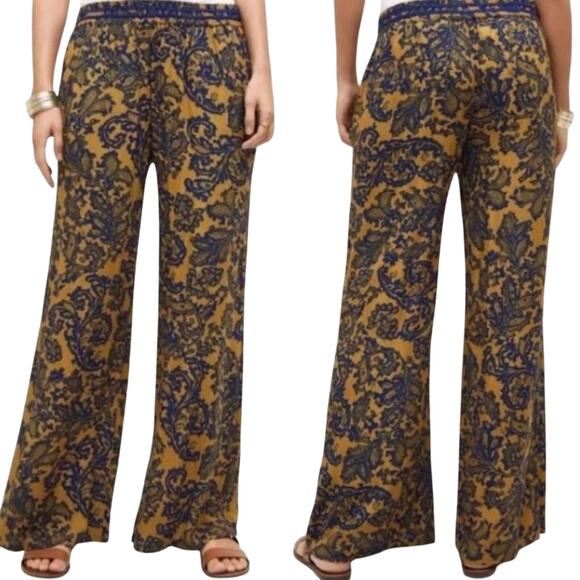 Anthropologie Exotic Palazzo Pants Sz S BLUE GOLD Paisely Hei Hei Tana Bohemian - Picture 4 of 13